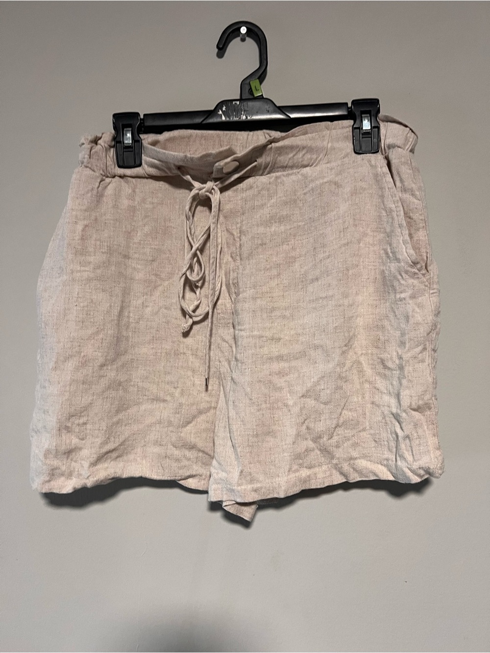 Stradivarius Women’s Size XL Linen Drawstring Shorts Beige khaki Pockets